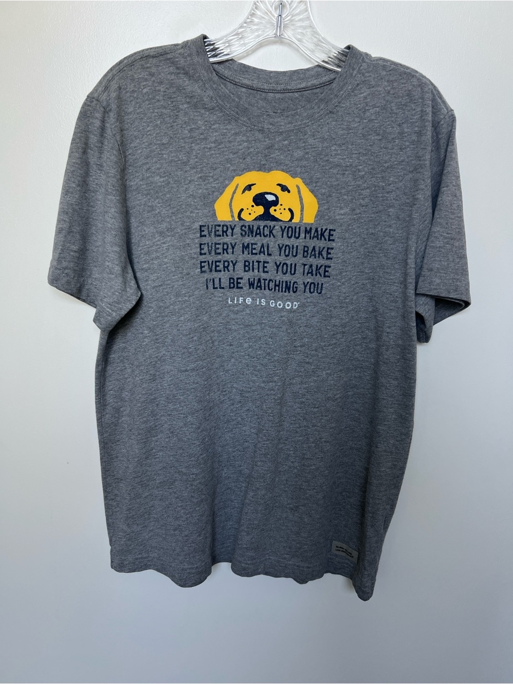Life Is Good Gray Short-Sleeve Tee with Yellow Dog Graphic